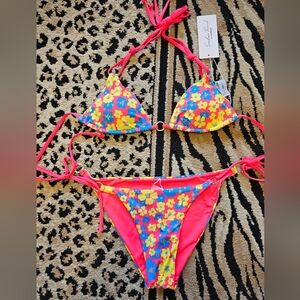 Swim, bikini, beach, vacation, summer, neon, bright, girly, fun, flower, travel